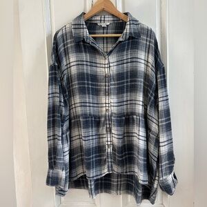 American Eagle Baby Doll Flannel Button Down Long Sleeve Top